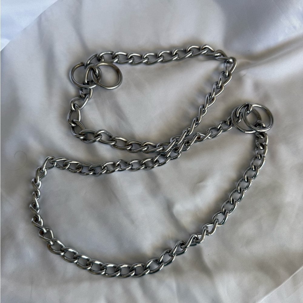 Two Durable Silver Dog Chain Collars